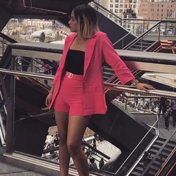 pink blazer with shorts
